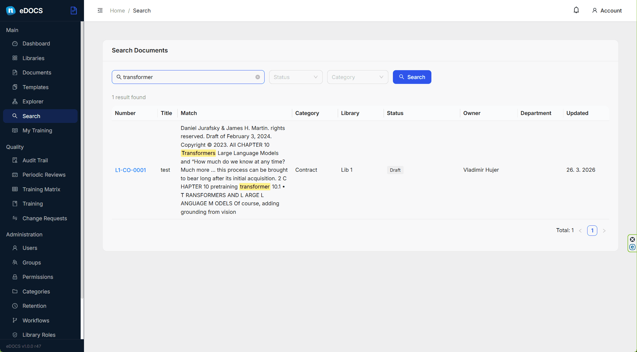 eDOCS controlled document search