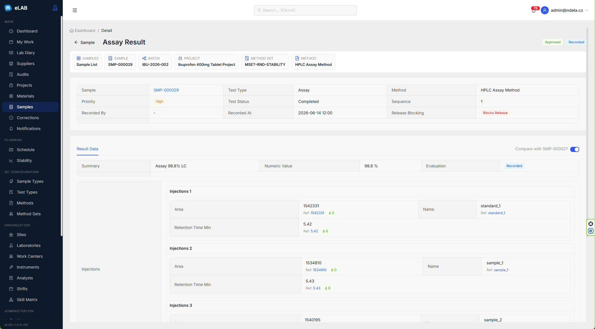 eLAB reference product comparison
