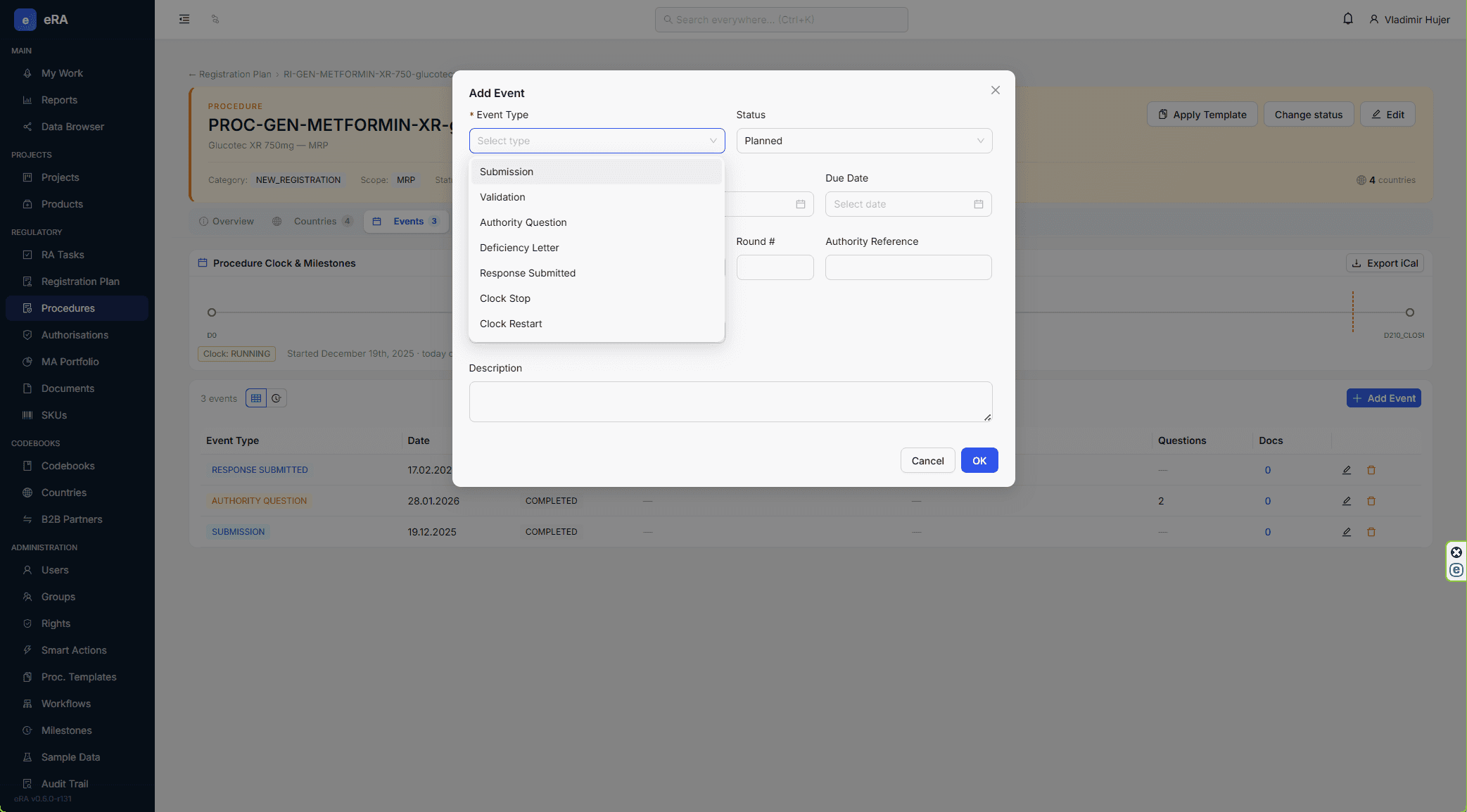 eRA submissions and health authority interaction tracking