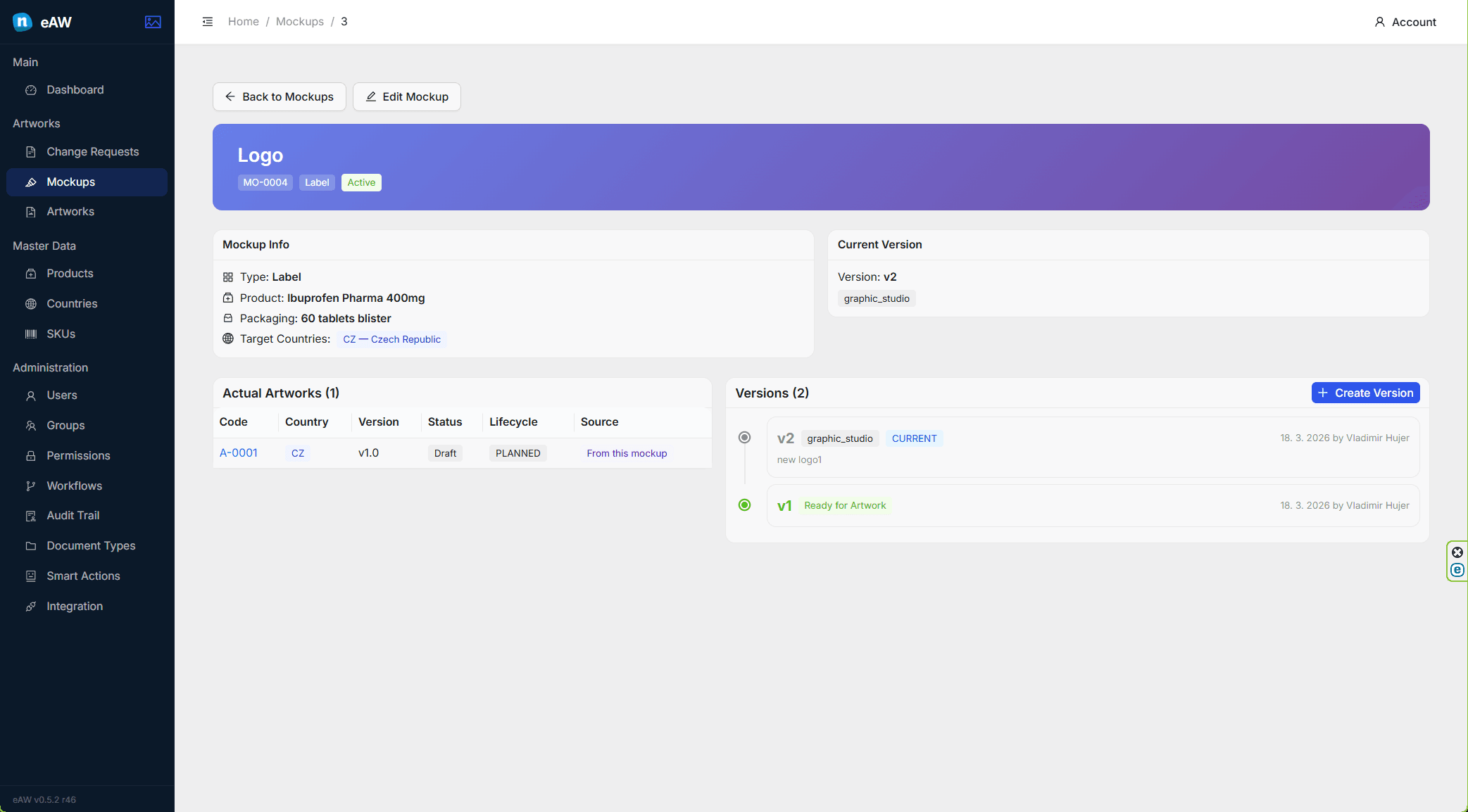 eAW artwork lifecycle dashboard preview