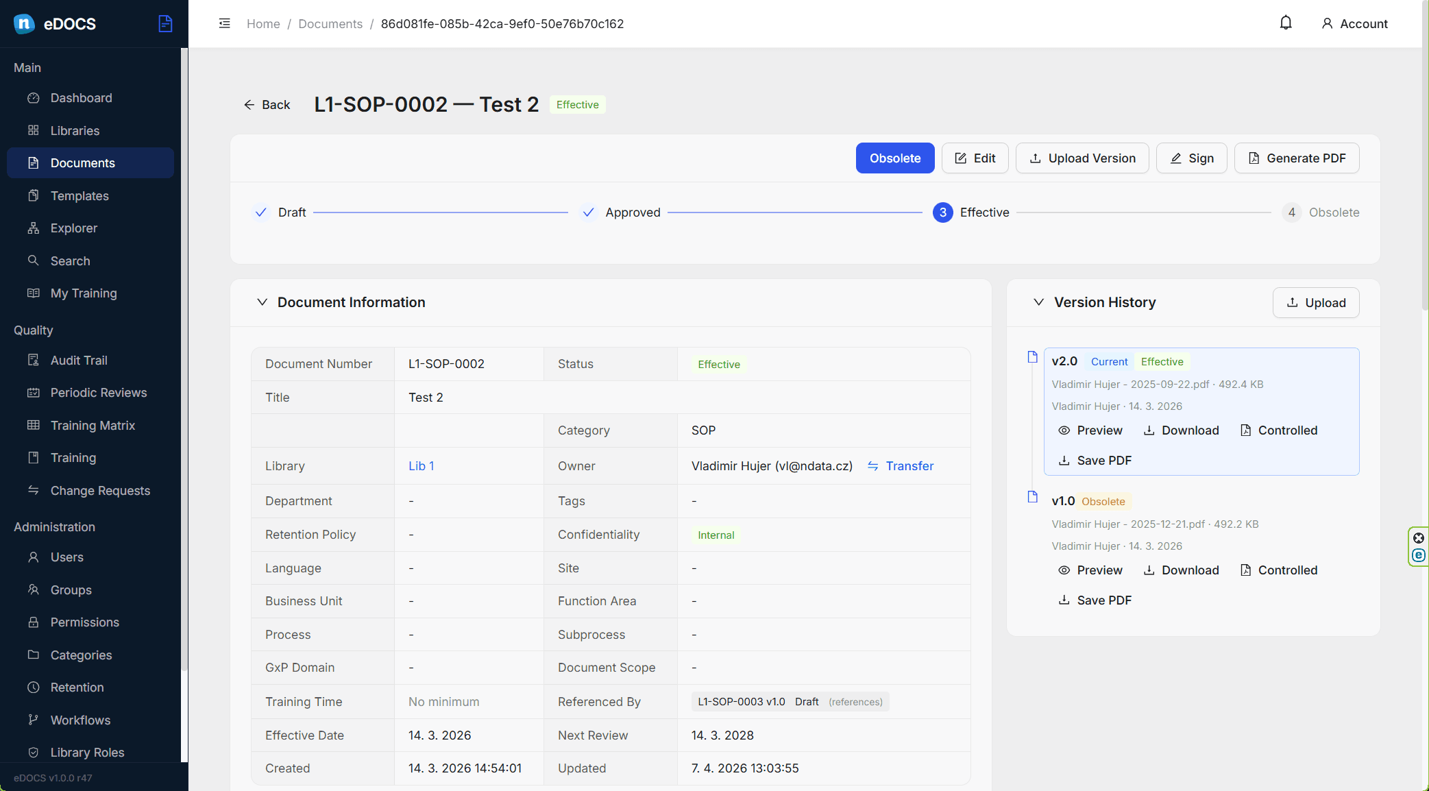 eDOCS controlled document dashboard preview